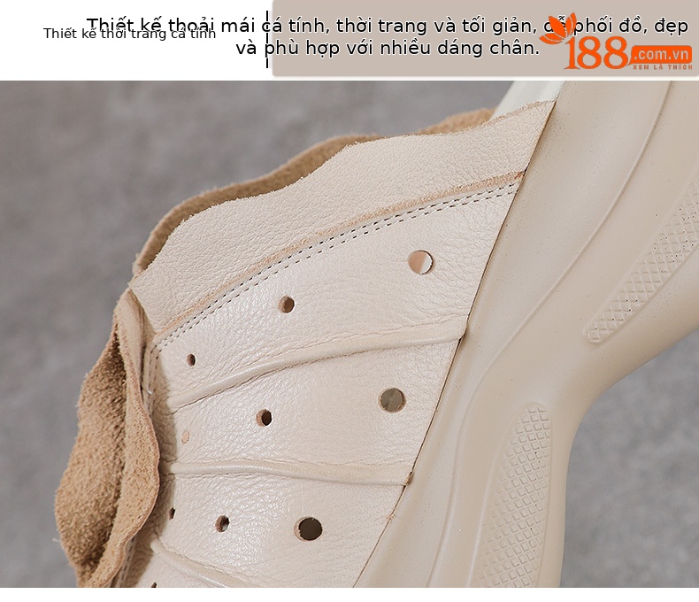 Sandal cao gót nữ quai ngang đế xuồng da thật phong cách cổ điển — màu be chi tiết 5