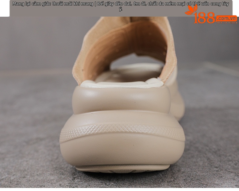 Sandal cao gót nữ quai ngang đế xuồng da thật phong cách cổ điển — màu be chi tiết 8