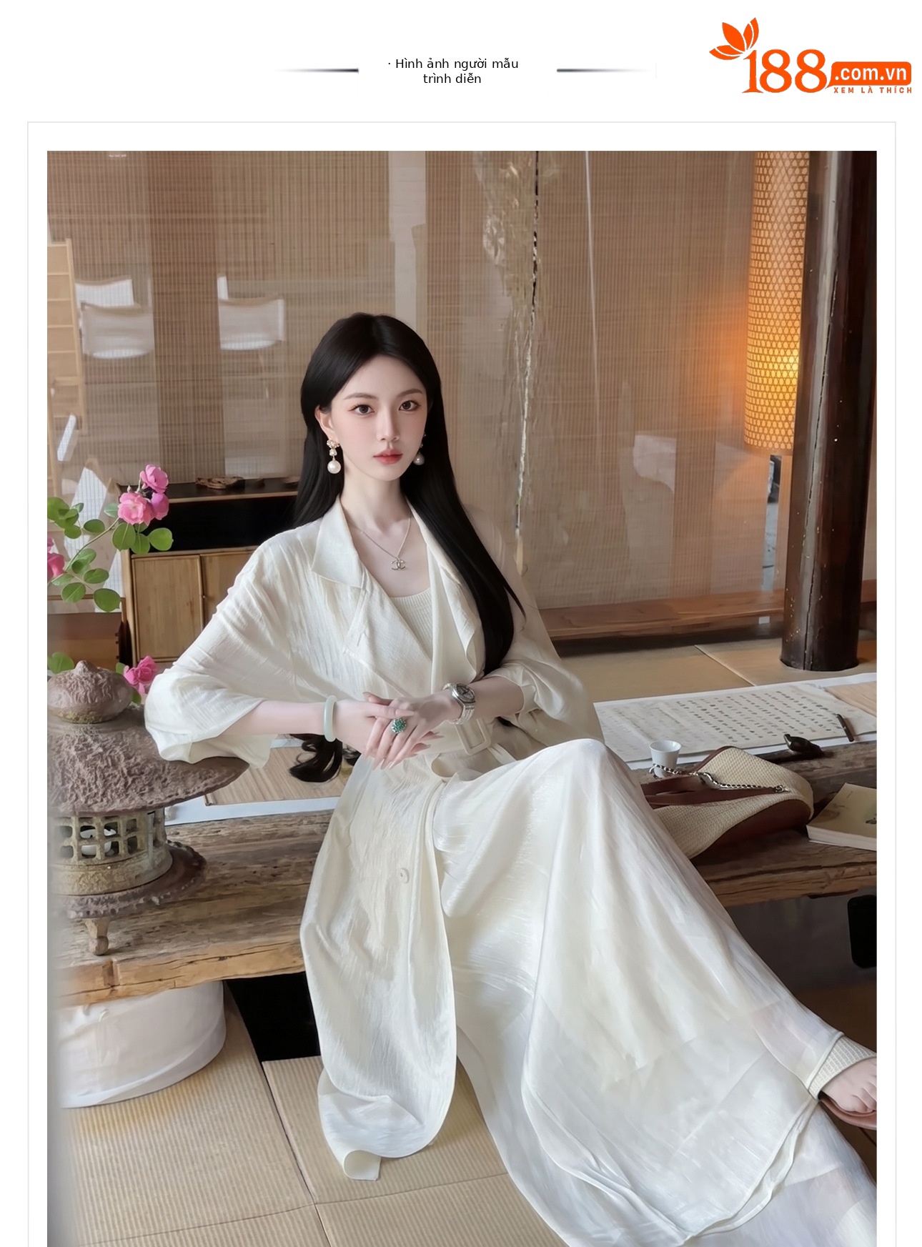 Áo khoác chống nắng dáng dài phong cách tân cổ điển trơn màu trắng ngà — màu trắng ngà chi tiết 1