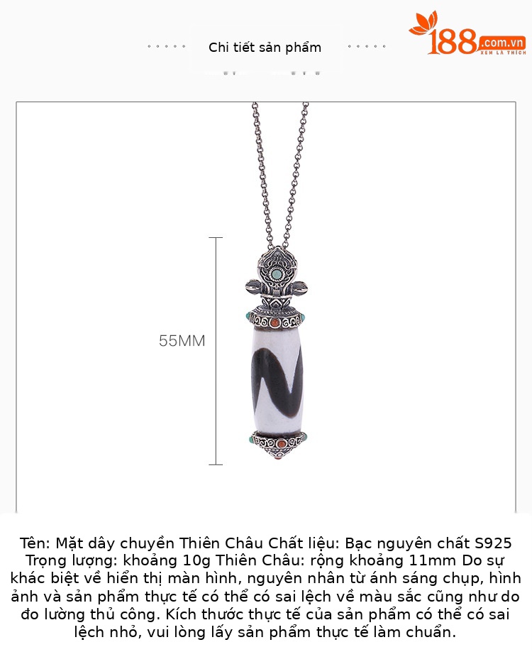 Mặt dây chuyền bạc S925 hình răng hổ Thiên Châu phong cách Tây Tạng vintage — mặt dây chuyền đơn chi tiết 3