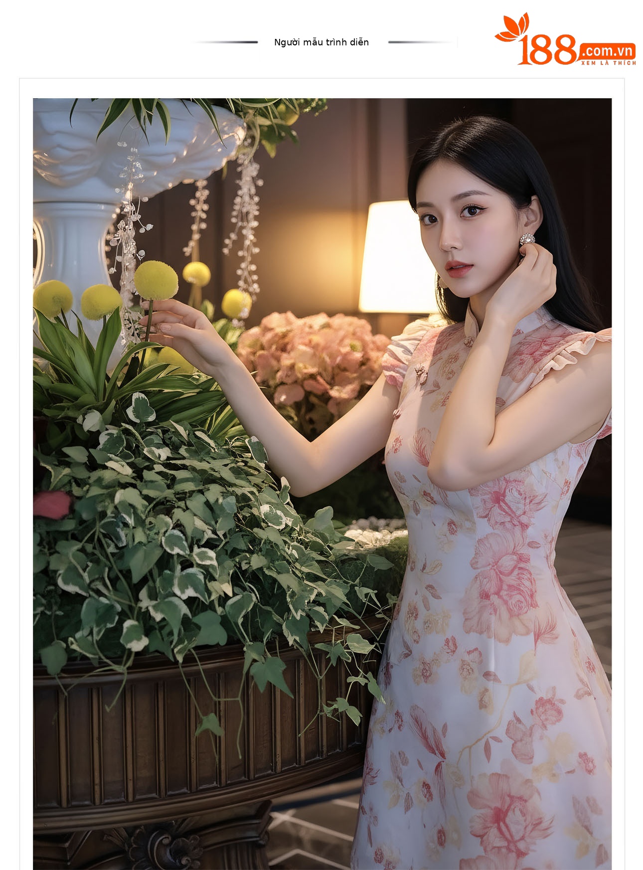 Đầm maxi nữ thắt eo họa tiết hoa nhí tay bèo phong cách Tân Trung Quốc — màu hồng chi tiết 1