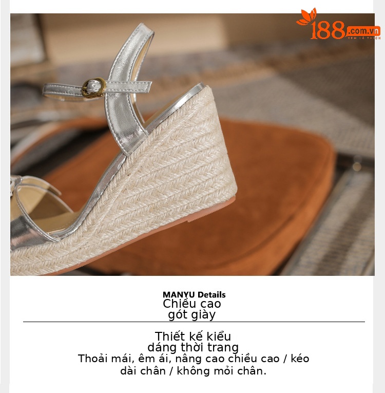 Sandal cao gót nữ hở mũi đế xuồng bện thừng gót 9 cm — màu vàng chi tiết 5