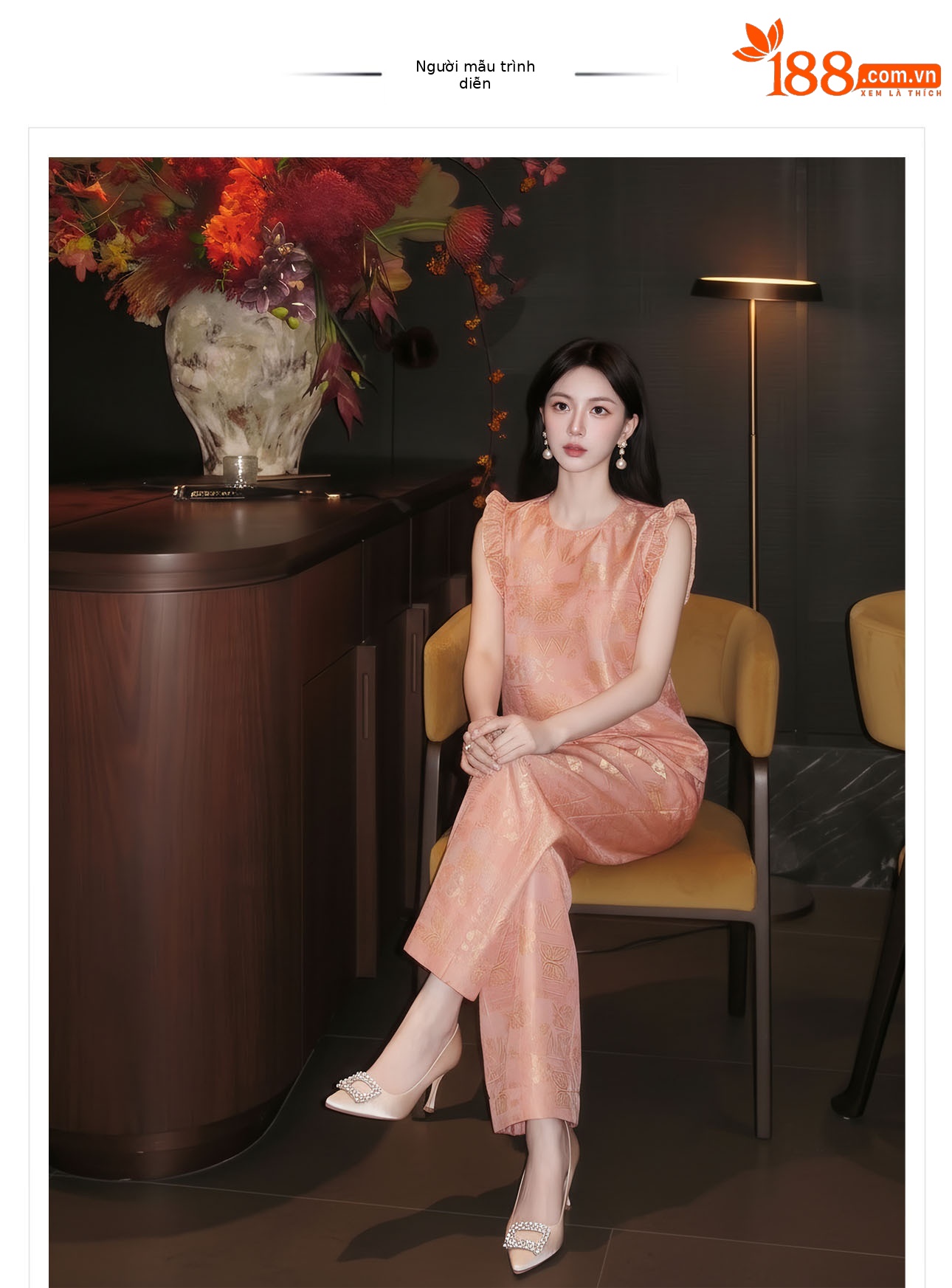 Bộ đồ nữ mùa hè phong cách tân trung hoa áo tay lửng phối quần ống rộng họa tiết jacquard — Trang chủ, bộ đồ, Quần dài chi tiết 1