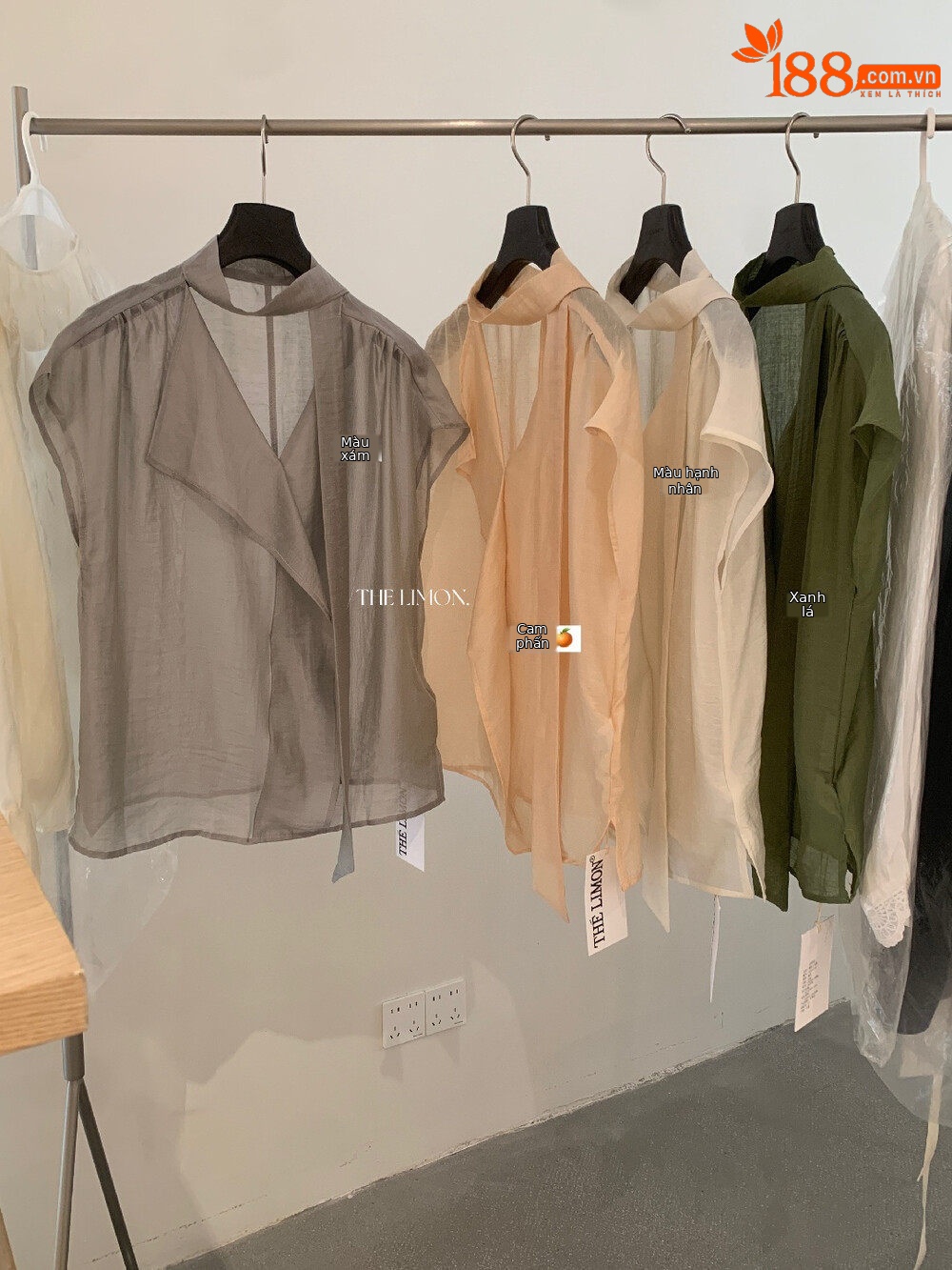 Áo sơ mi nữ linen cổ V tay dài phối dây rua, thiết kế thanh lịch mùa hè 2026 — Bột cam, xanh lá cây, màu xám, màu mơ chi tiết 2