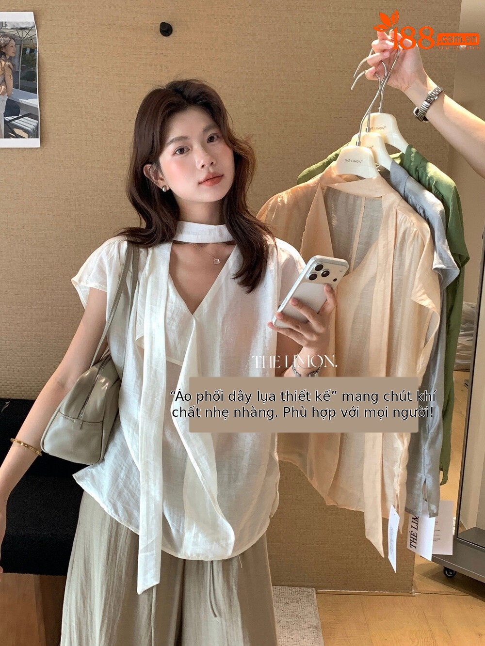 Áo sơ mi nữ linen cổ V tay dài phối dây rua, thiết kế thanh lịch mùa hè 2026 — Bột cam, xanh lá cây, màu xám, màu mơ chi tiết 18