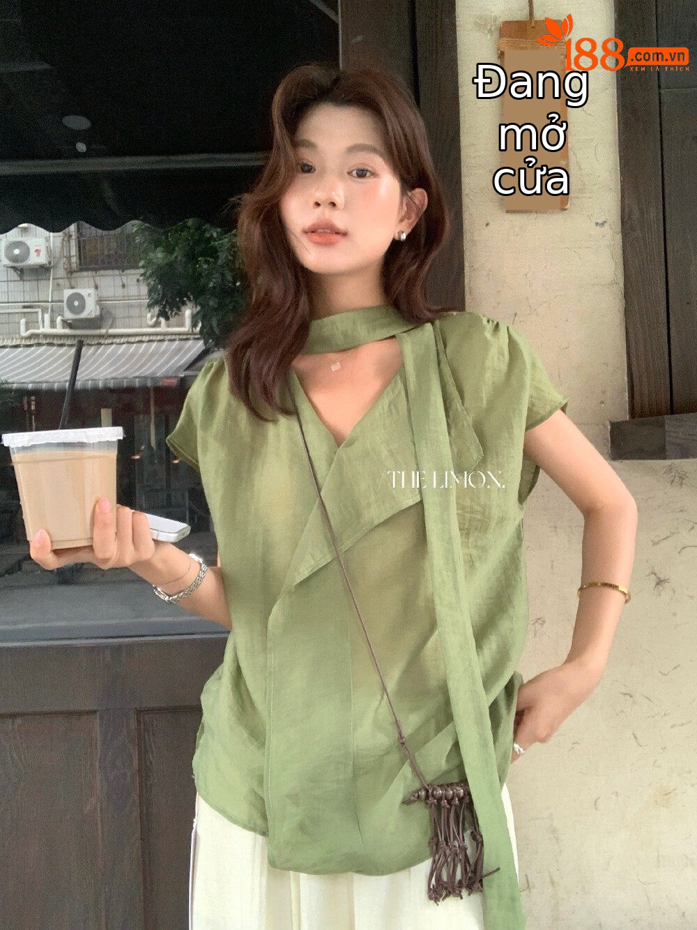 Áo sơ mi nữ linen cổ V tay dài phối dây rua, thiết kế thanh lịch mùa hè 2026 — Bột cam, xanh lá cây, màu xám, màu mơ chi tiết 26