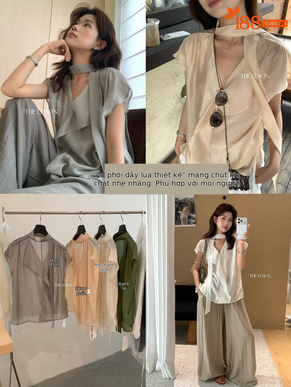 Áo sơ mi nữ linen cổ V tay dài phối dây rua, thiết kế thanh lịch mùa hè 2026 — Bột cam, xanh lá cây, màu xám, màu mơ chi tiết 31