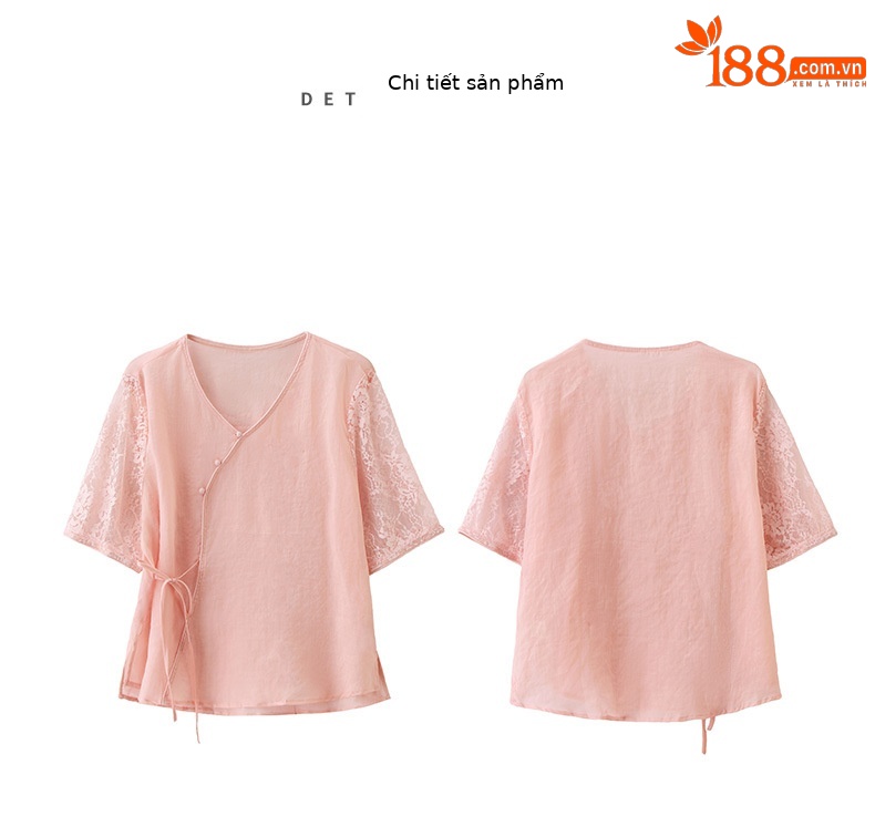 Bộ đầm tân cổ điển nữ hai mảnh áo phối chân váy midi thắt eo — Màu hồng, màu trắng ngà chi tiết 21