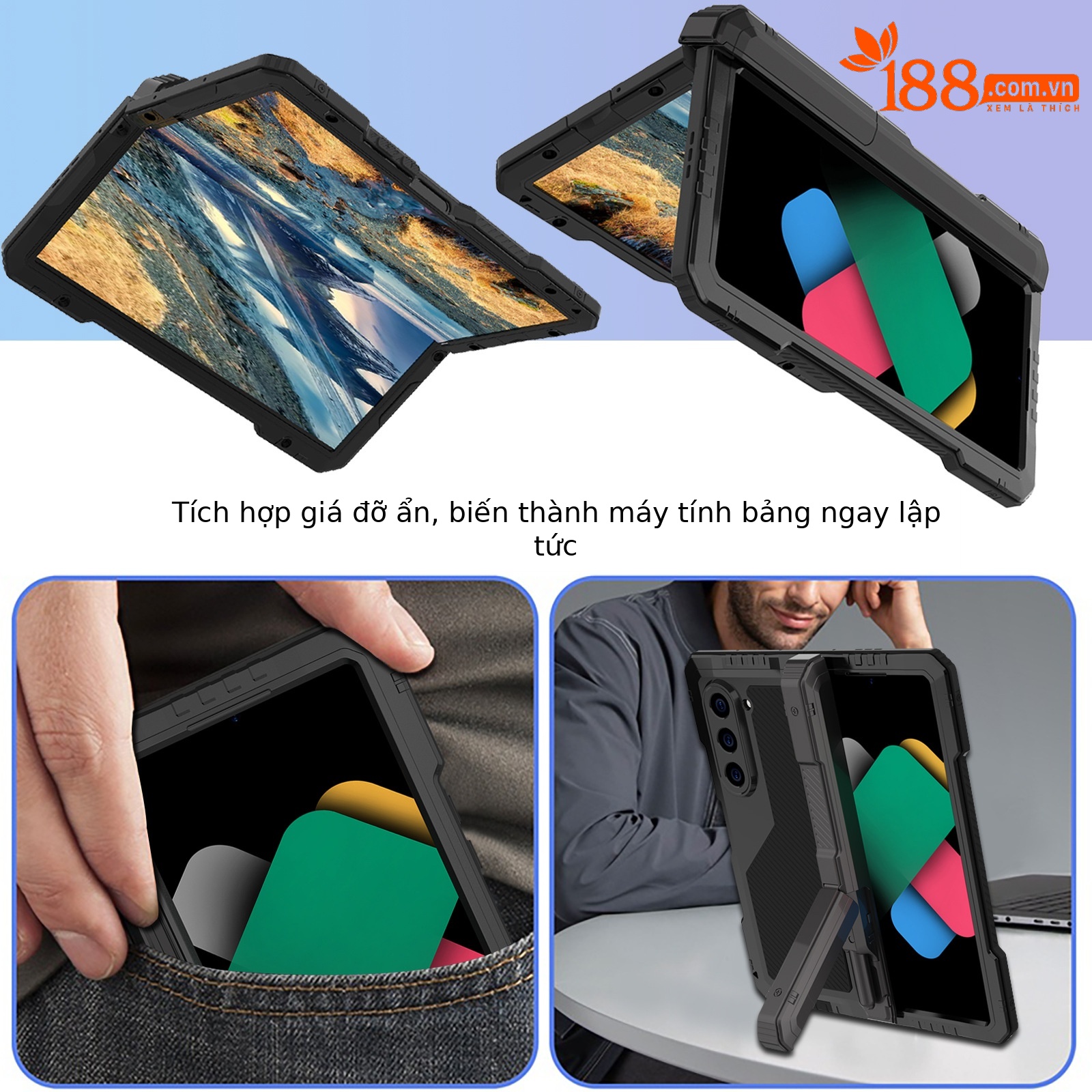 Ốp lưng Samsung Z Fold6/Fold7 kim loại chống sốc, chống nước, có chân đế, bảo vệ toàn diện — Đen, Đỏ rượu