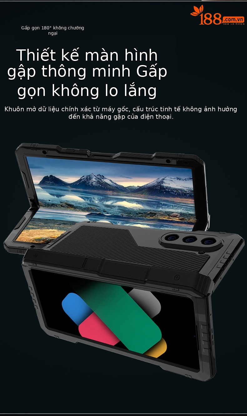 Ốp lưng Samsung Z Fold6/Fold7 kim loại chống sốc, chống nước, có chân đế, bảo vệ toàn diện — Đen, Đỏ rượu chi tiết 8