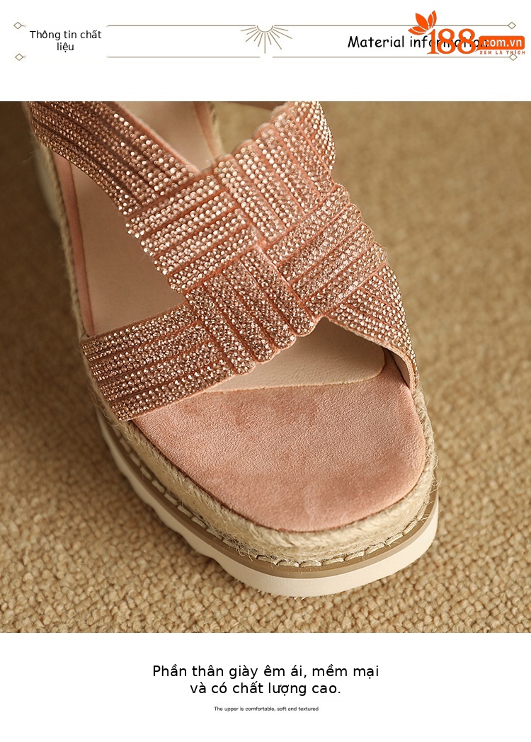 Sandal cao gót nữ hở mũi gót xuồng 10cm đính đá — màu hồng, màu mơ chi tiết 12