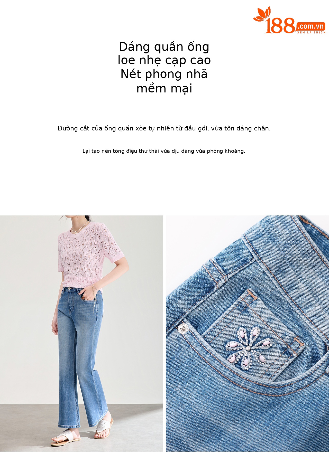 Quần jean nữ ống loe vải cotton wash lạnh co giãn 4 chiều phiên bản mỏng mùa hè — xanh lam chi tiết 8