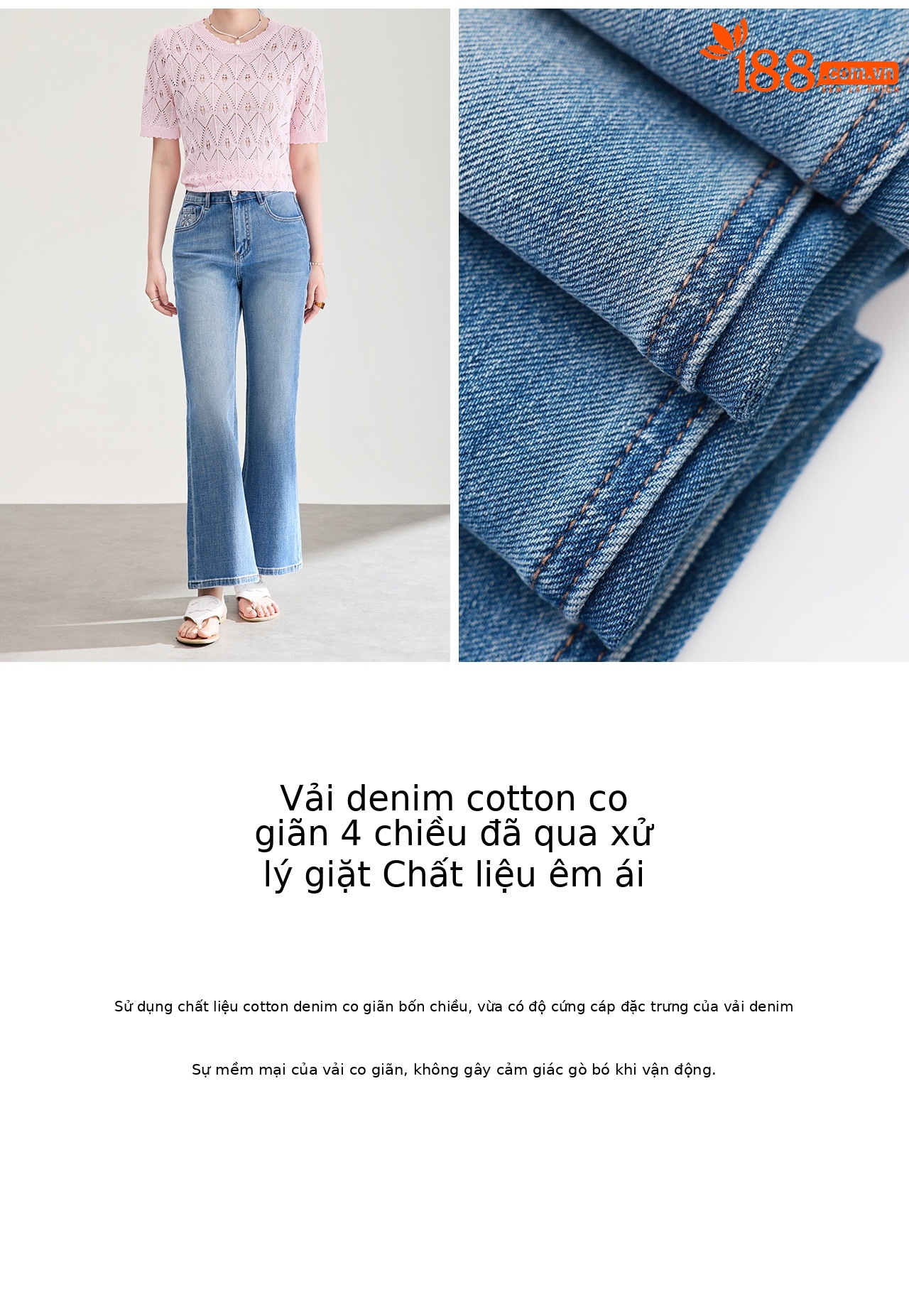 Quần jean nữ ống loe vải cotton wash lạnh co giãn 4 chiều phiên bản mỏng mùa hè — xanh lam chi tiết 10