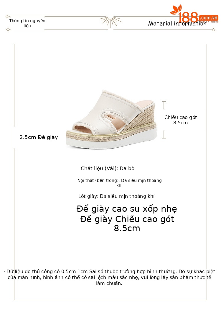 Dép sandal nữ quai ngang đế cao bện rơm mũi hở gót 9 cm — màu be, màu hồng nhạt chi tiết 2