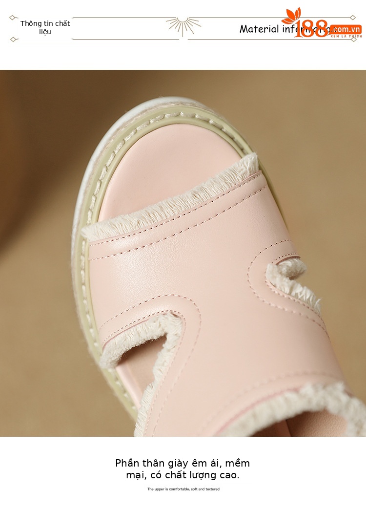 Dép sandal nữ quai ngang đế cao bện rơm mũi hở gót 9 cm — màu be, màu hồng nhạt chi tiết 12