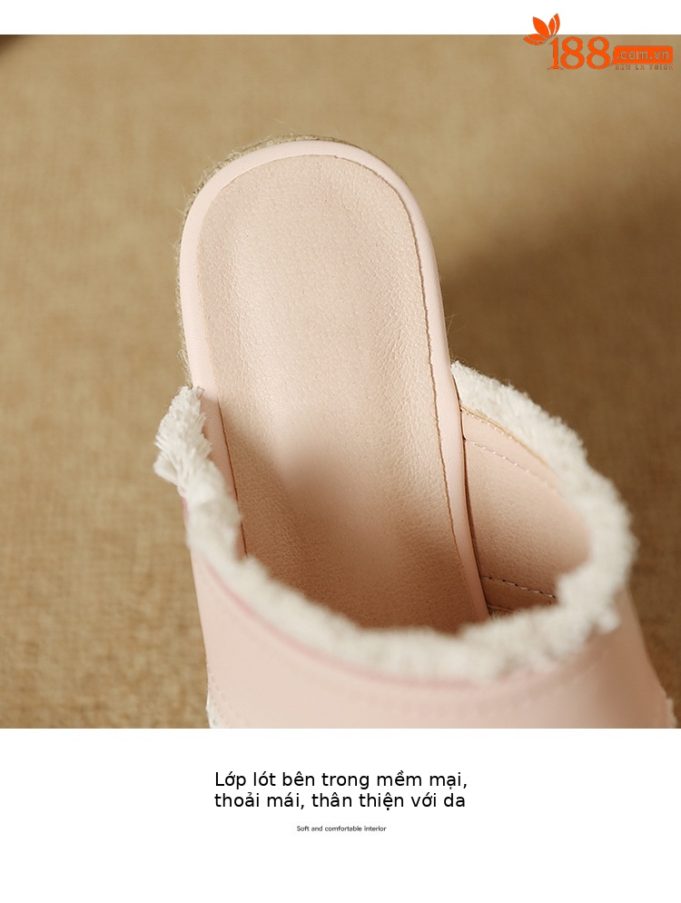 Dép sandal nữ quai ngang đế cao bện rơm mũi hở gót 9 cm — màu be, màu hồng nhạt chi tiết 13