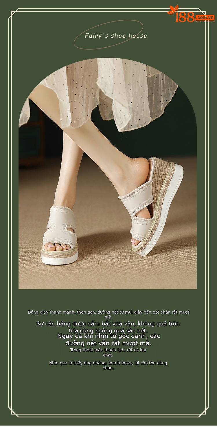 Dép sandal nữ quai ngang đế cao bện rơm mũi hở gót 9 cm — màu be, màu hồng nhạt chi tiết 1