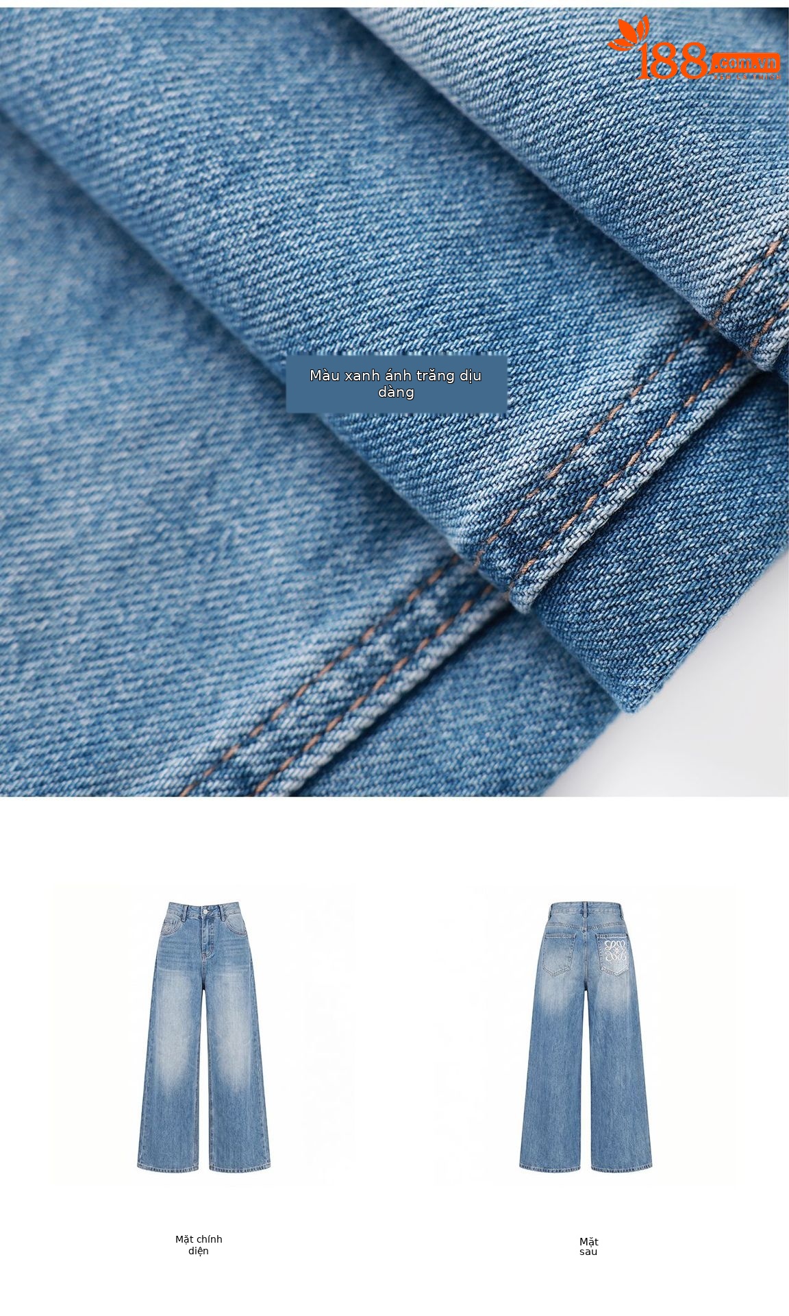 Quần jean ống rộng vải Tencel cotton phong cách retro, dáng suông rũ nhẹ mùa hè — xanh lam chi tiết 5