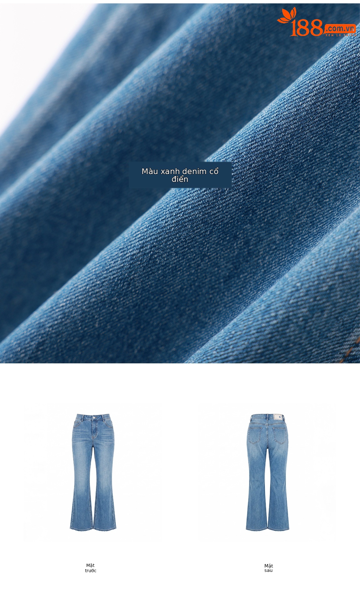 Quần jean nữ ống loe cạp cao co giãn bốn chiều vải cotton siêu mẫu — xanh lam chi tiết 5