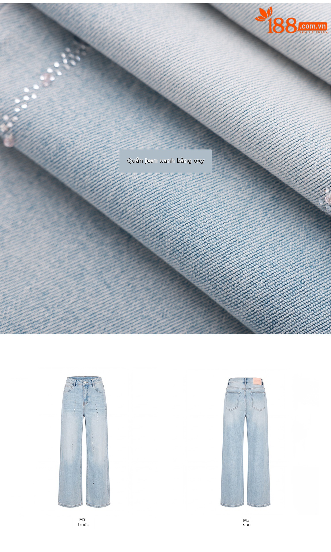 Quần jean nam ống rộng nhuộm mực, đính sequin kim cương, co giãn bốn chiều — xanh lam chi tiết 5
