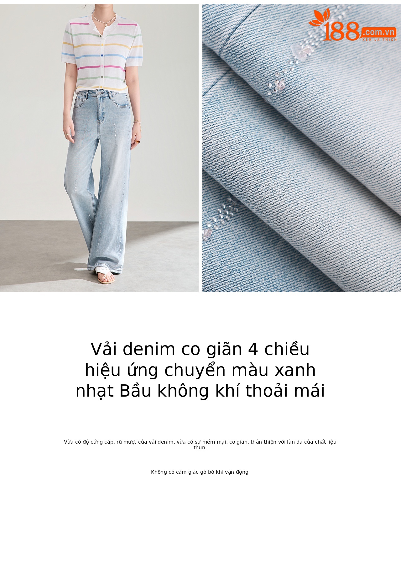 Quần jean nam ống rộng nhuộm mực, đính sequin kim cương, co giãn bốn chiều — xanh lam chi tiết 10