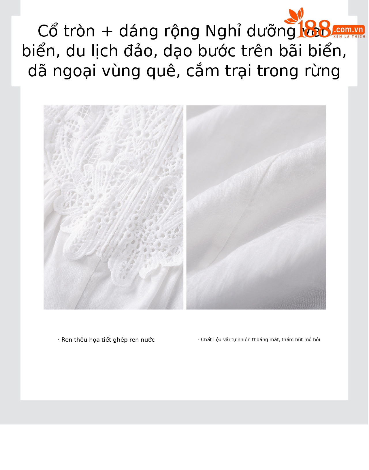 Đầm maxi nữ dáng suông không tay chất liệu tencel phối ren jacquard thêu họa tiết — màu trắng chi tiết 9