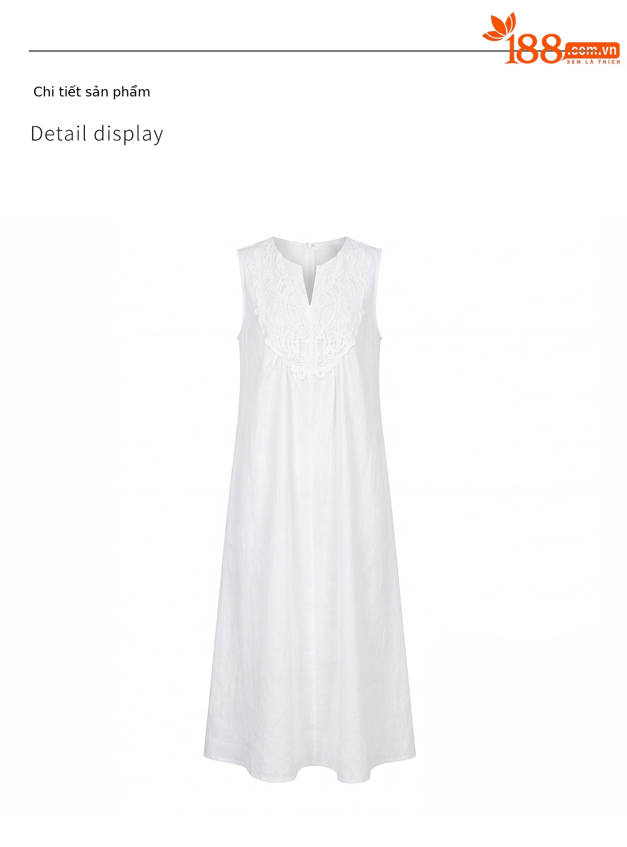 Đầm maxi nữ dáng suông không tay chất liệu tencel phối ren jacquard thêu họa tiết — màu trắng chi tiết 16