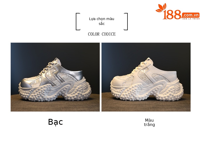 Dép lười nữ đế bánh xốp tăng chiều cao, mũi trùm kín, form rộng thoải mái — màu trắng, bạc chi tiết 2