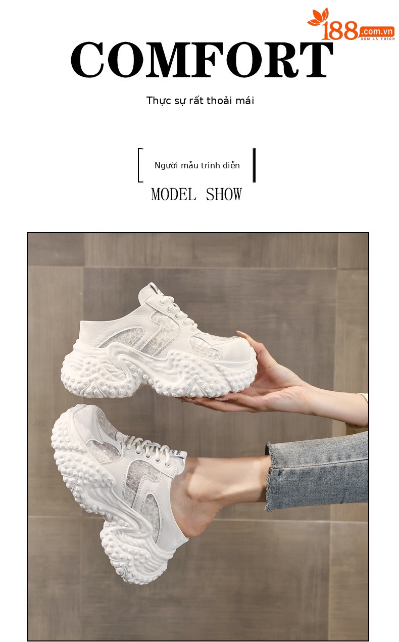 Dép lười nữ đế bánh xốp tăng chiều cao, mũi trùm kín, form rộng thoải mái — màu trắng, bạc chi tiết 11