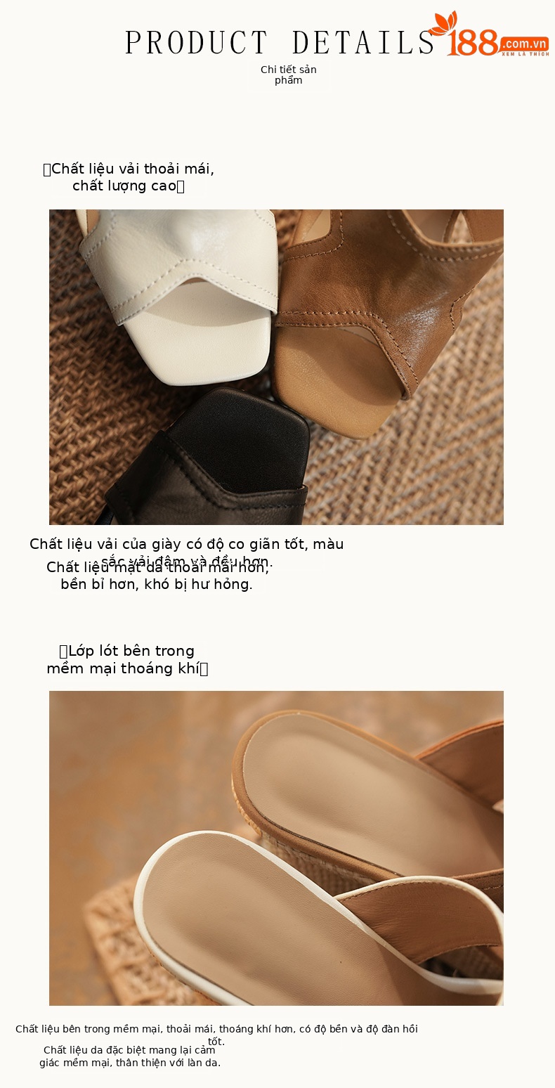 Sandal cao gót nữ hở mũi mũi vuông chất liệu da cừu, đế xuồng cao 11 cm — Nâu vàng, màu đen, màu trắng ngà chi tiết 7