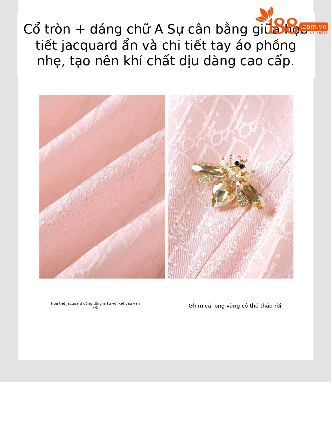 Đầm ngắn tay thắt eo jacquard kiểu dáng thanh lịch mùa hè — màu hồng chi tiết 9