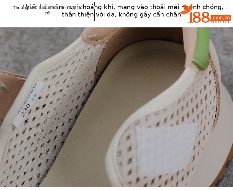 Giày Mary Jane nữ da bò thật quai ngang đục lỗ đế dày thoáng khí — màu be chi tiết 6