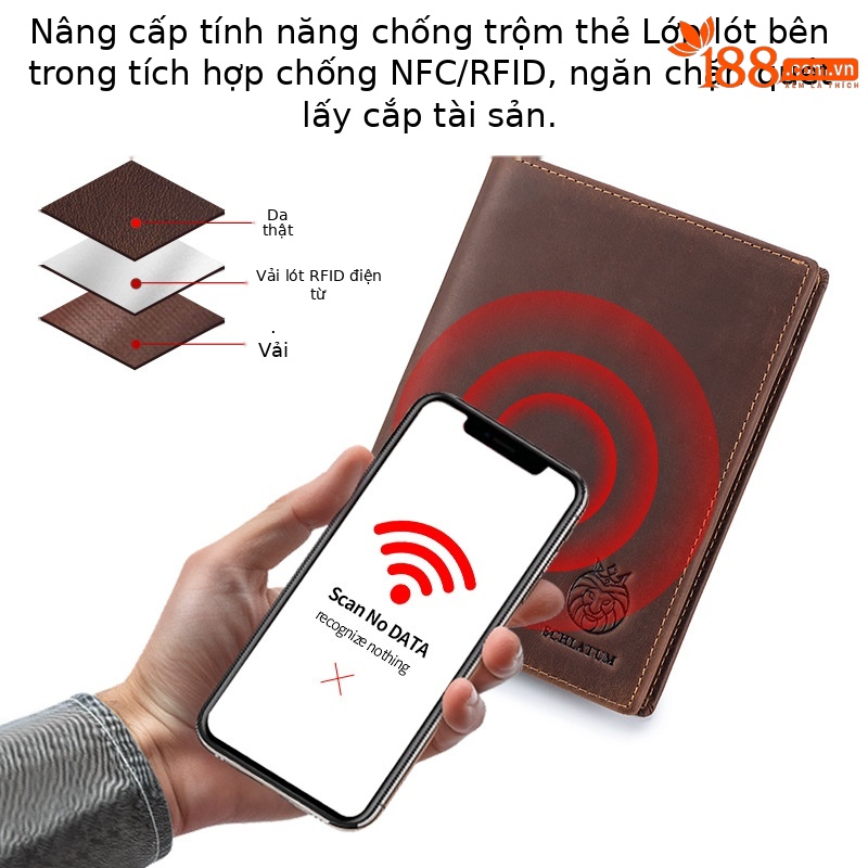 Ví da hộ chiếu nam phong cách cổ điển nhiều ngăn thẻ — Nâu cà phê