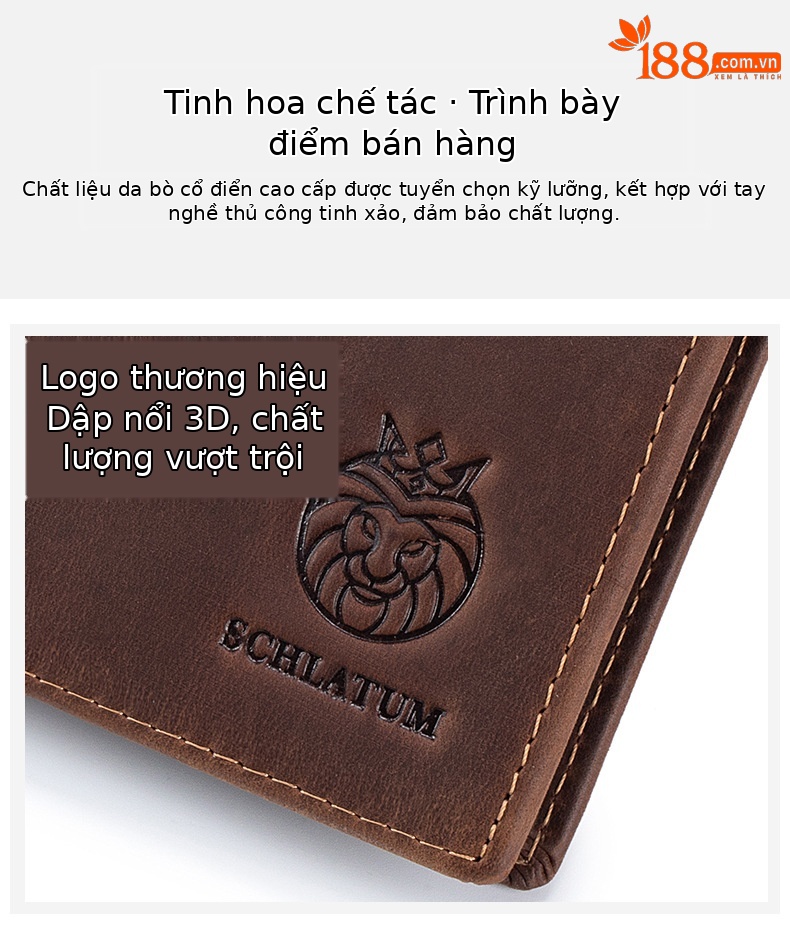 Ví da hộ chiếu nam phong cách cổ điển nhiều ngăn thẻ — Nâu cà phê chi tiết 7