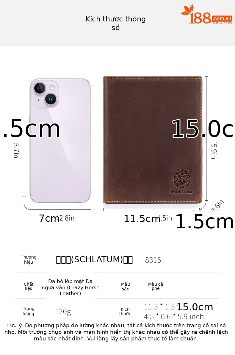 Ví da hộ chiếu nam phong cách cổ điển nhiều ngăn thẻ — Nâu cà phê chi tiết 6