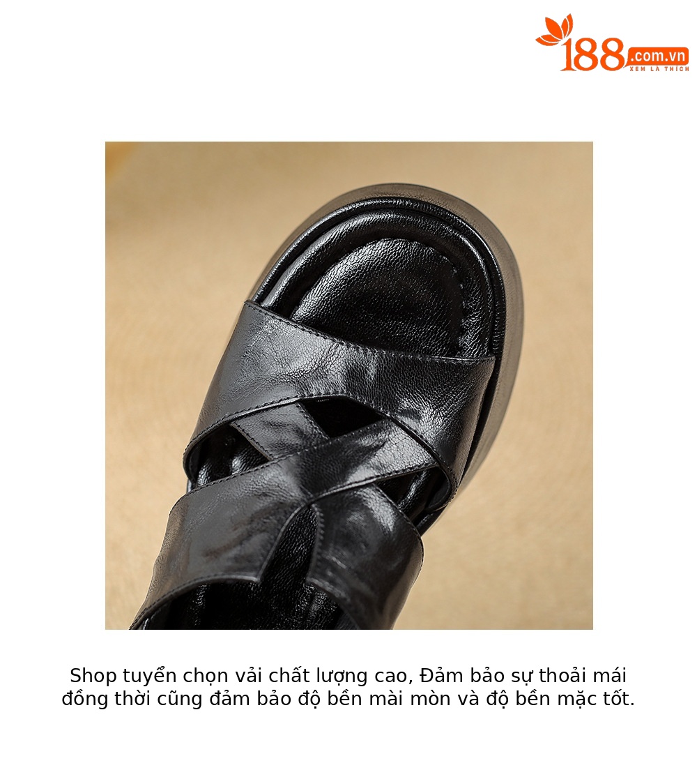 Sandal cao gót nữ đế platform da lộn quai ngang gót 9 cm — Da cừu đen lật, Da cừu đen chi tiết 17