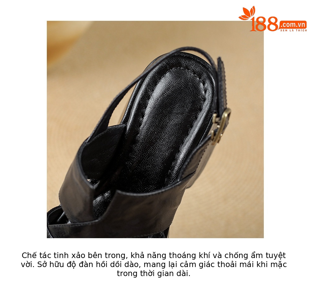 Sandal cao gót nữ đế platform da lộn quai ngang gót 9 cm — Da cừu đen lật, Da cừu đen chi tiết 18