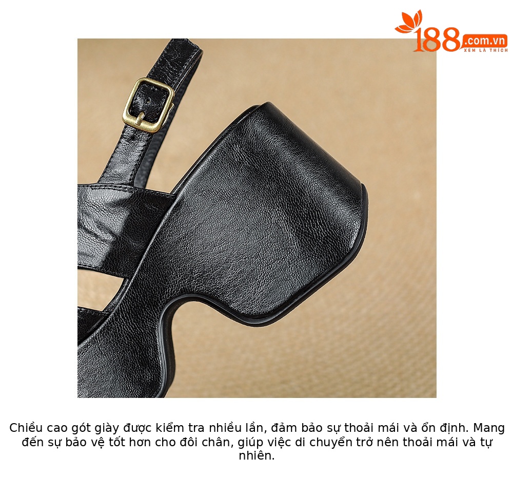 Sandal cao gót nữ đế platform da lộn quai ngang gót 9 cm — Da cừu đen lật, Da cừu đen chi tiết 19