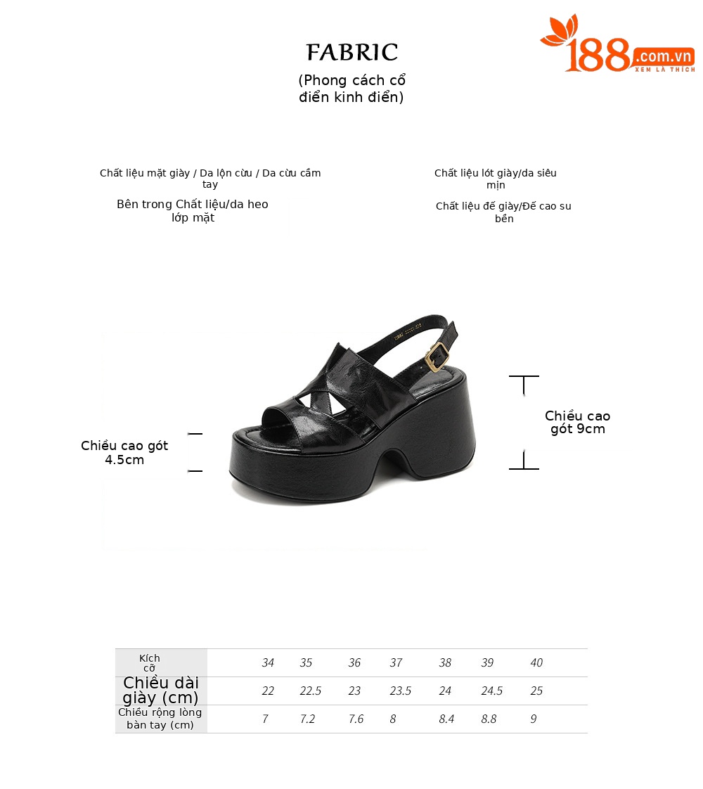 Sandal cao gót nữ đế platform da lộn quai ngang gót 9 cm — Da cừu đen lật, Da cừu đen chi tiết 2