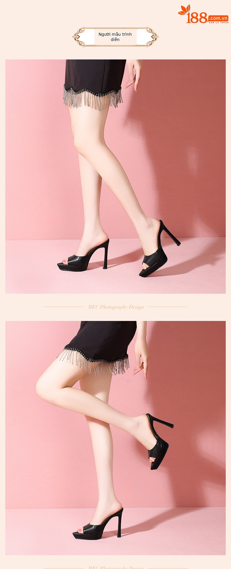 Sandal cao gót nữ mũi nhọn hở ngón, đế xuồng platform, da thật, gót 10 cm — Trần truồng 10㎝ chi tiết 5
