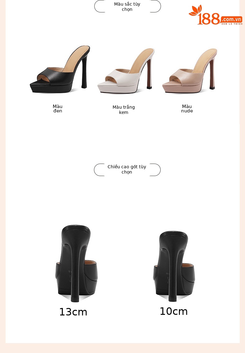Sandal cao gót nữ mũi nhọn hở ngón, đế xuồng platform, da thật, gót 10 cm — Trần truồng 10㎝ chi tiết 2