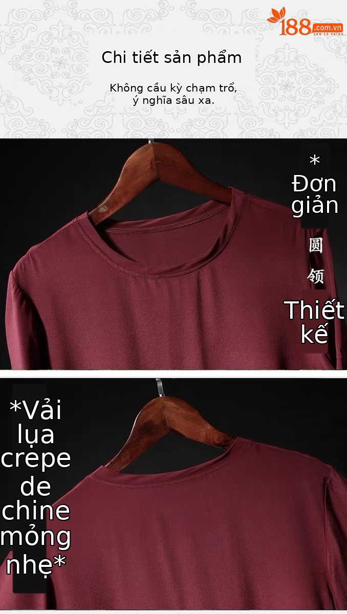 Áo thun nam tay ngắn lụa mulberry mỏng nhẹ form rộng cổ tròn — Da đen 8935 chi tiết 2