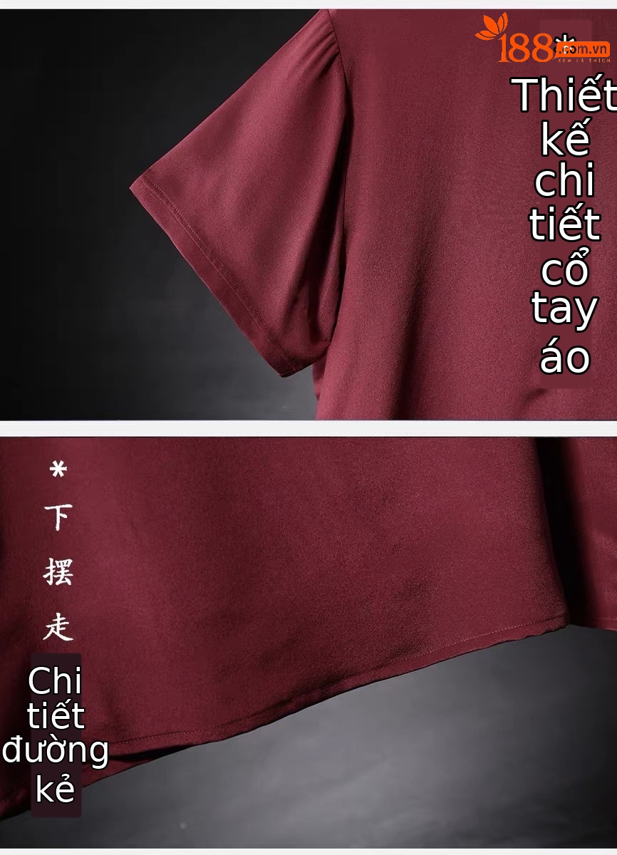 Áo thun nam tay ngắn lụa mulberry mỏng nhẹ form rộng cổ tròn — Da đen 8935 chi tiết 3