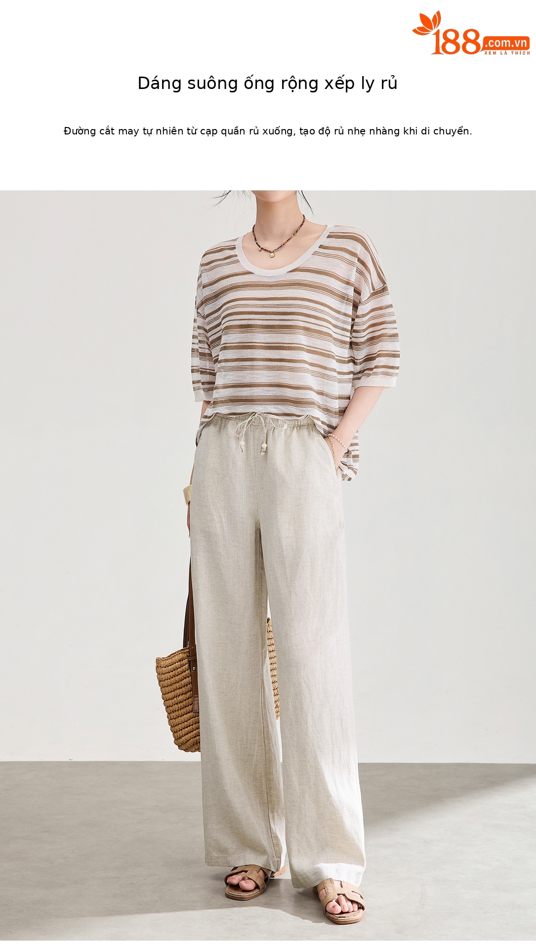 Quần culottes nữ ống rộng dáng suông vải tơ tằm pha linen chống nhăn mùa hè — Màu sắc chi tiết 5