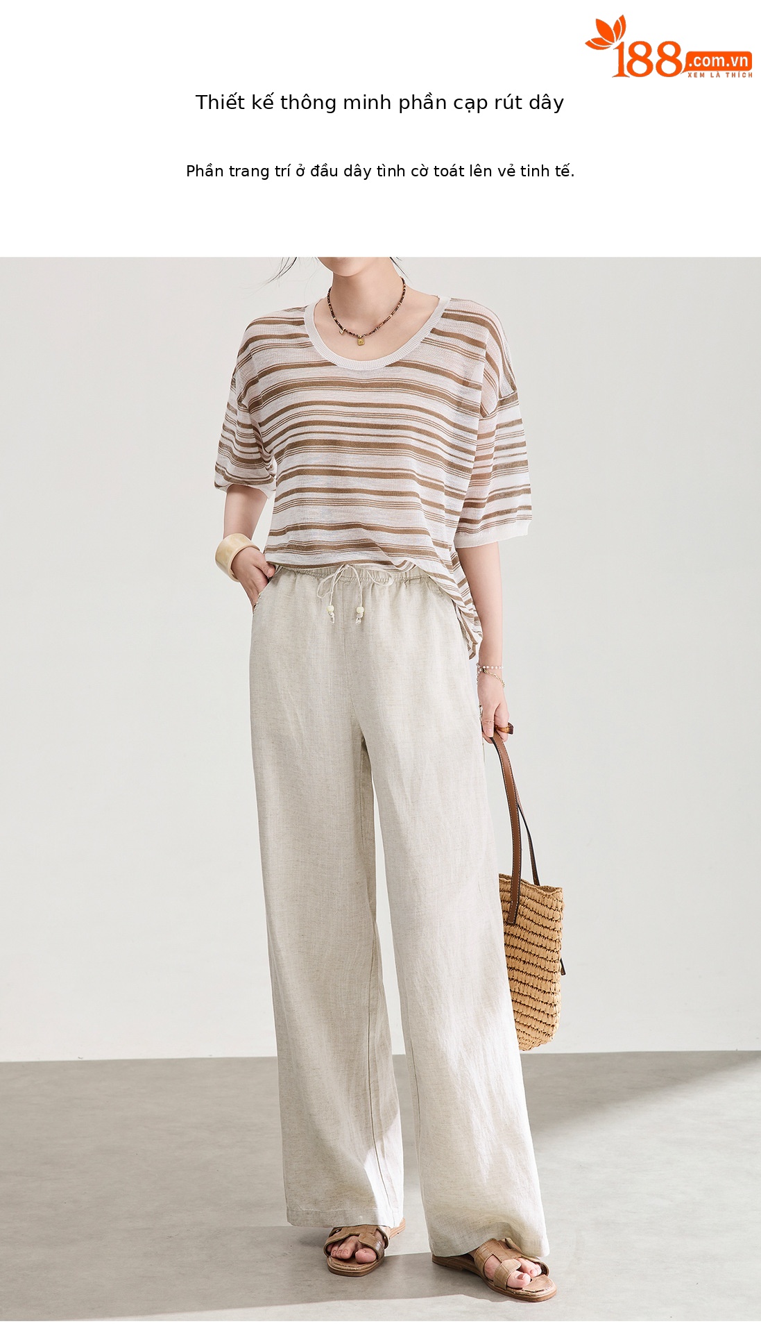 Quần culottes nữ ống rộng dáng suông vải tơ tằm pha linen chống nhăn mùa hè — Màu sắc chi tiết 6