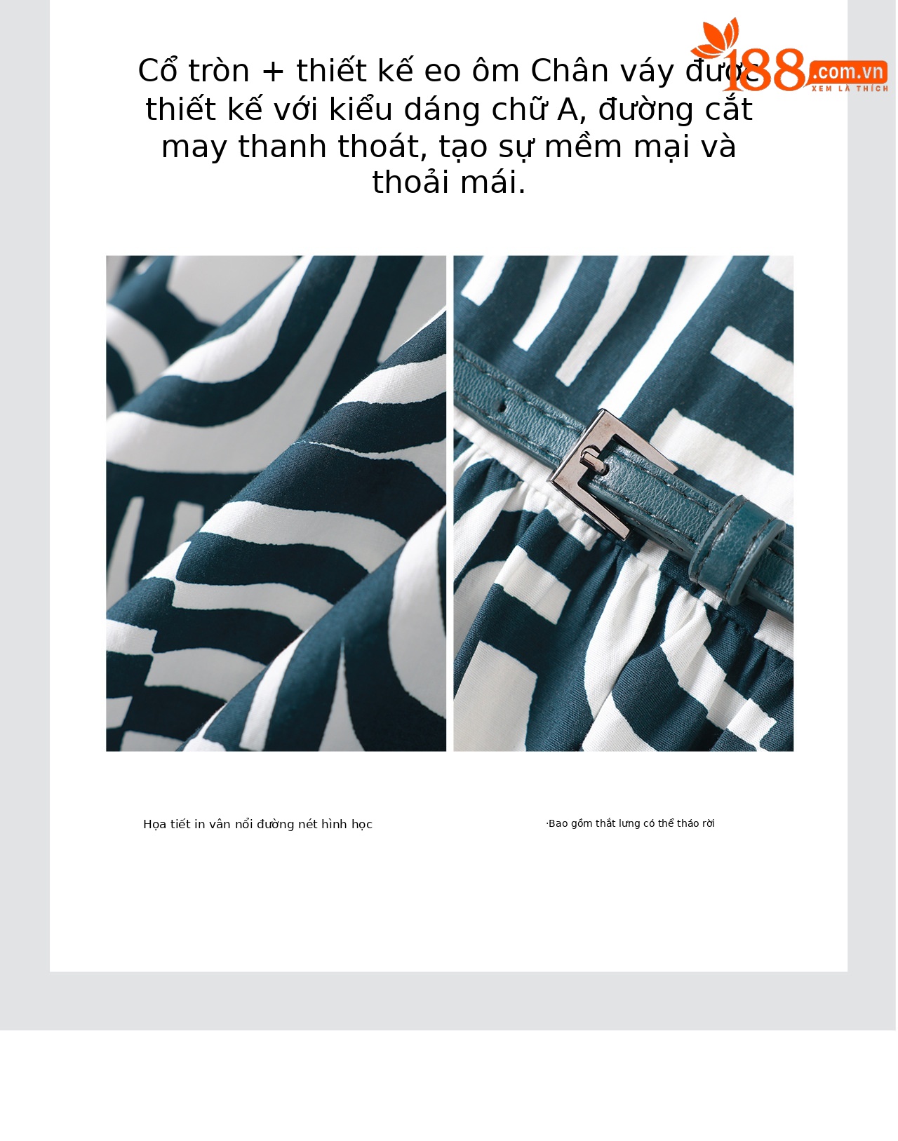 Đầm cotton in họa tiết hình học kẻ ô thắt eo không tay — In hình học chi tiết 9