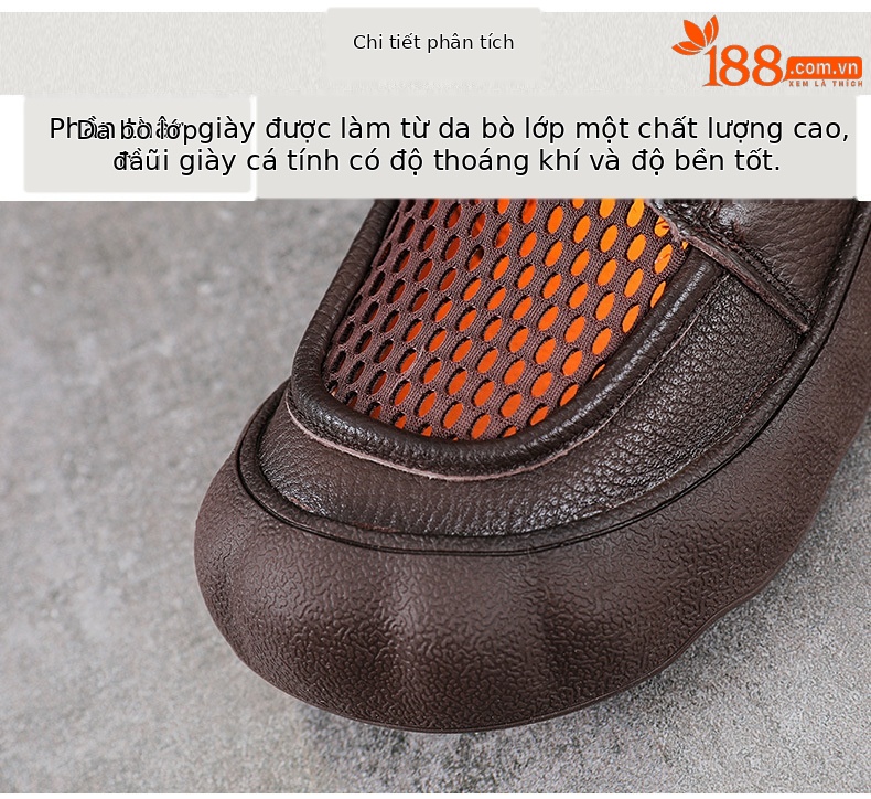 Boot nữ cổ thấp da bò lưới phối đế dày phong cách cổ điển — màu nâu chi tiết 4