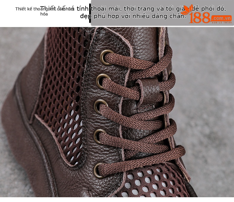 Boot nữ cổ thấp da bò lưới phối đế dày phong cách cổ điển — màu nâu chi tiết 5
