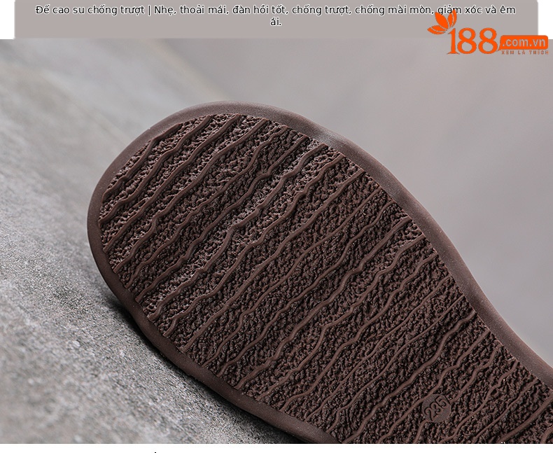 Giày sandal lười nữ đế bệt da bò thật phong cách cổ điển mùa hè — màu nâu chi tiết 7