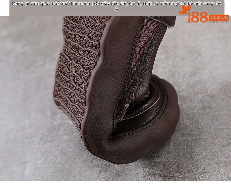 Giày sandal lười nữ đế bệt da bò thật phong cách cổ điển mùa hè — màu nâu chi tiết 8